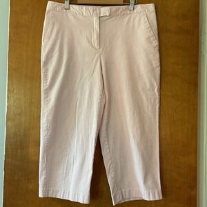 IZOD Seersucker Cropped Pants Stretch Pink White Striped Womens Size 12‎